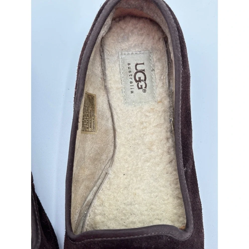UGG Australia Slippers Womens 8 Brown Suede Shearling Flats Loafers Cozy Slip On